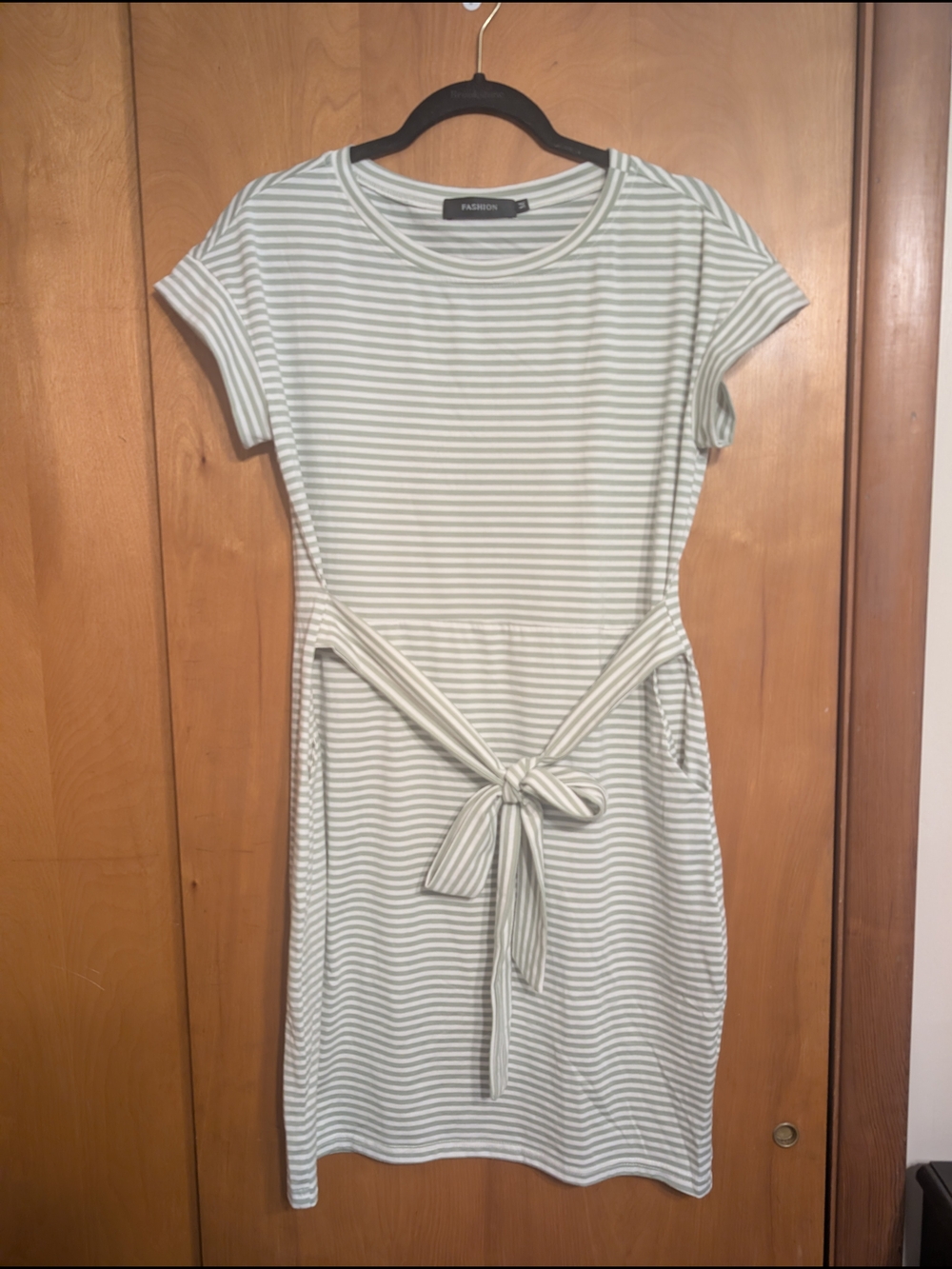 Amazon MEROKEETY Green and White Striped Tie-Waist Midi Dress